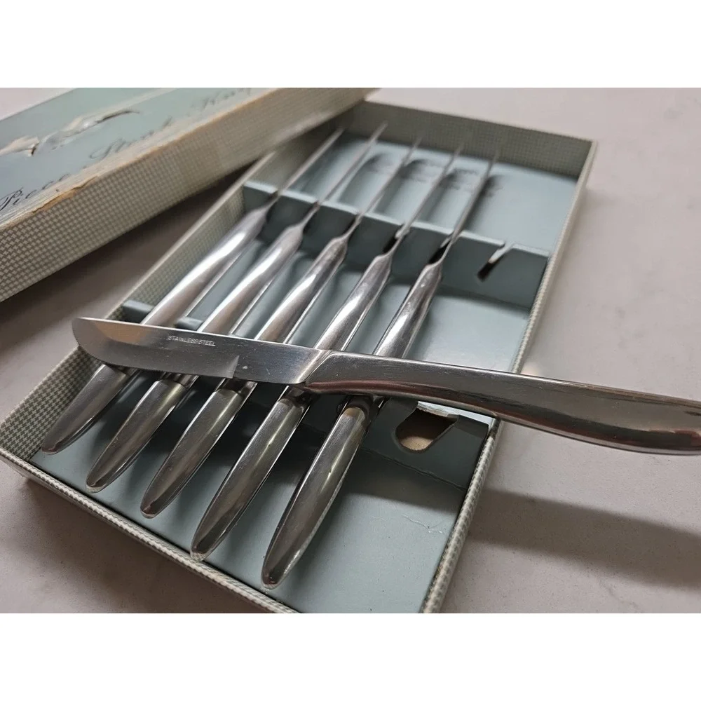SET OF 6 Steak Knives Stainless Steel Hollow Ground Hollow Handle